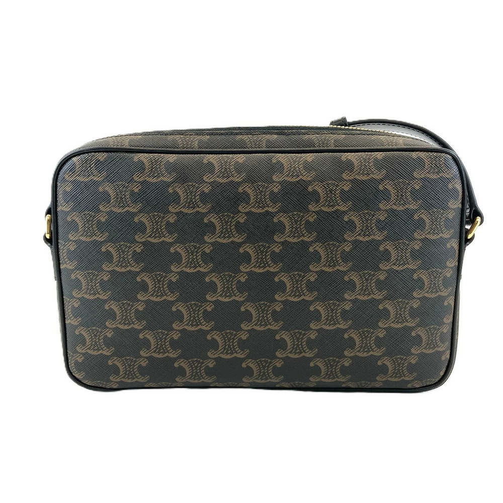 CELINE Triomphe Messenger Bag Shoulder Leather Black Brown - Picture 3 of 6